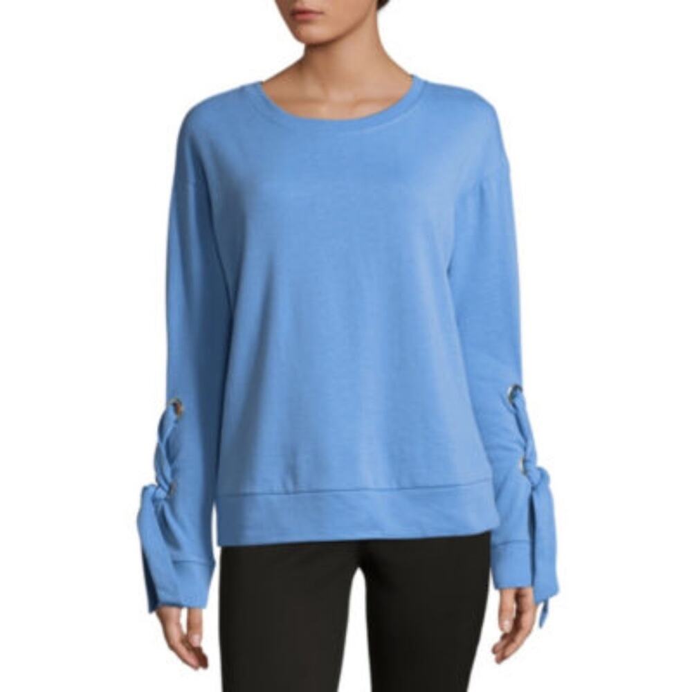 ARIZONA • Blue Tie Lace Up Statement Sleeve Sweatshirt Top